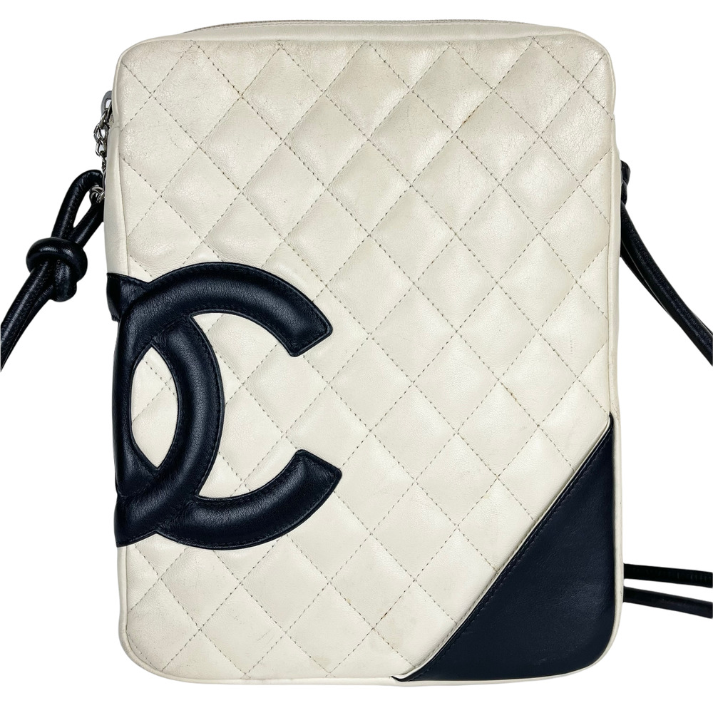 CHANEL Cambon Crossbody Bag Cream White Quilted Leather CC Logo - Picture 10 of 10
